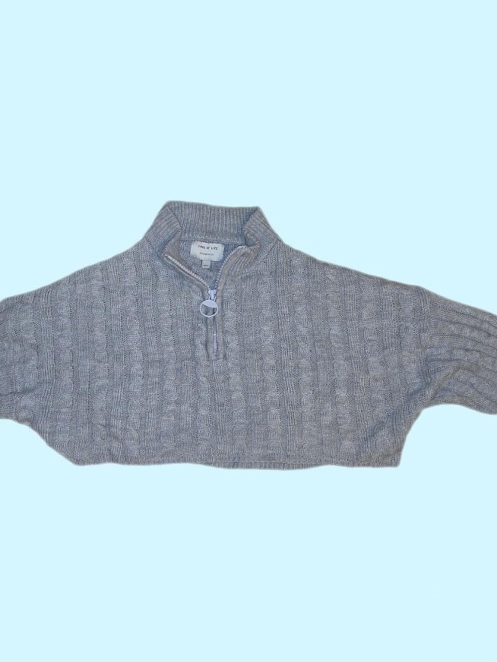 Cropped Cable-Knit Half-Zip Turtleneck Sweater - Grey